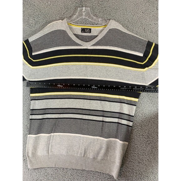 Men's (XXL) XG Cotton Striped Gray Yellow Black Longsleeve Sweater - Picture 9 of 13